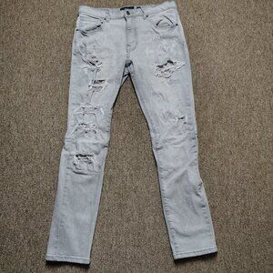 DECIBEL Skinny Jeans Men 34x32 Gray Stretch Distressed Denim Streetwear